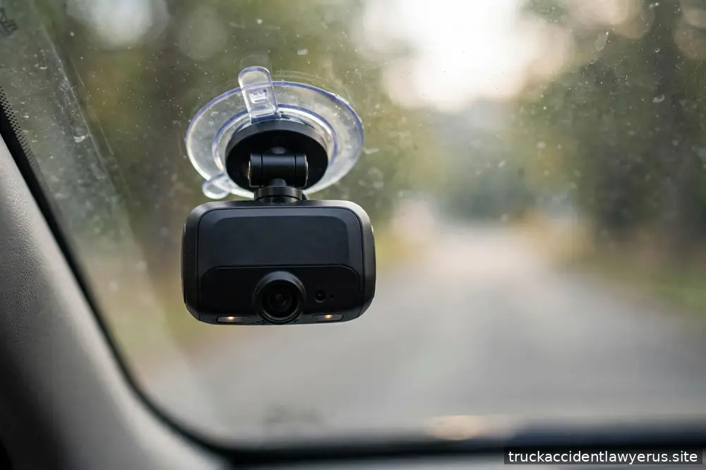 Close-up of a dashcam device on a windshield