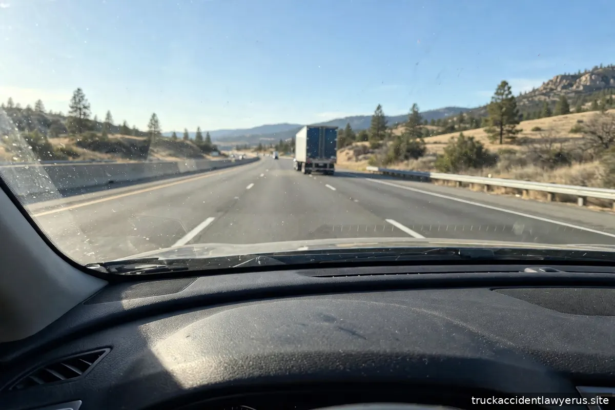 Driver's view of a semi truck ahead on a highway