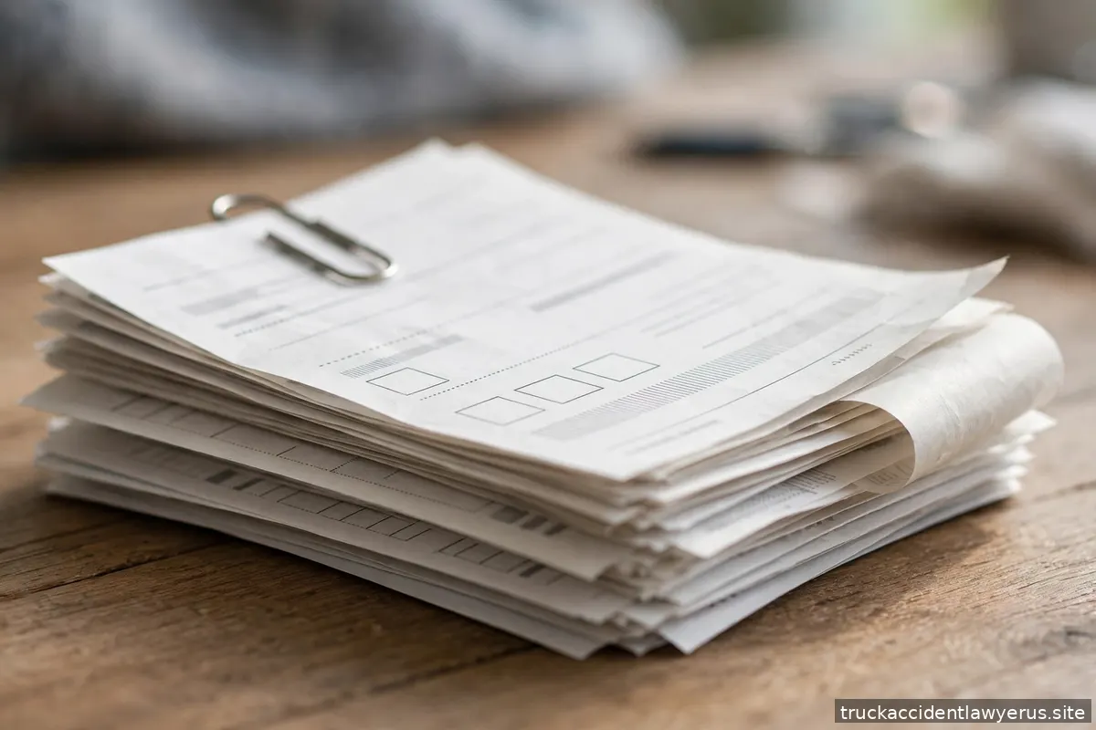 Stack of medical bills and receipts on a desk