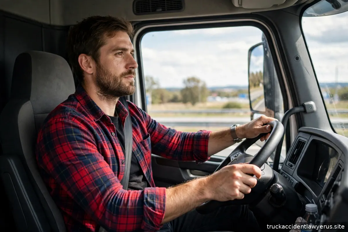 Truck driver sitting in the cab of a semi truck