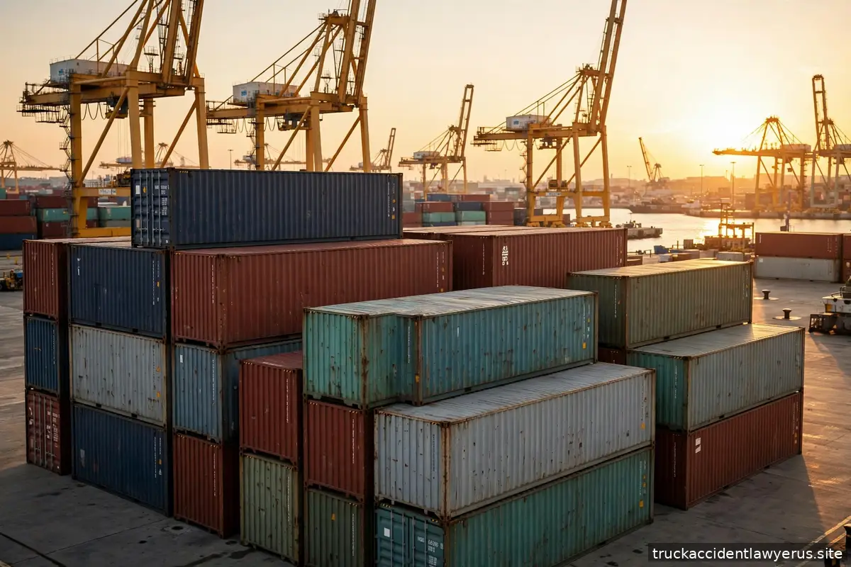Stacked shipping containers at a freight port