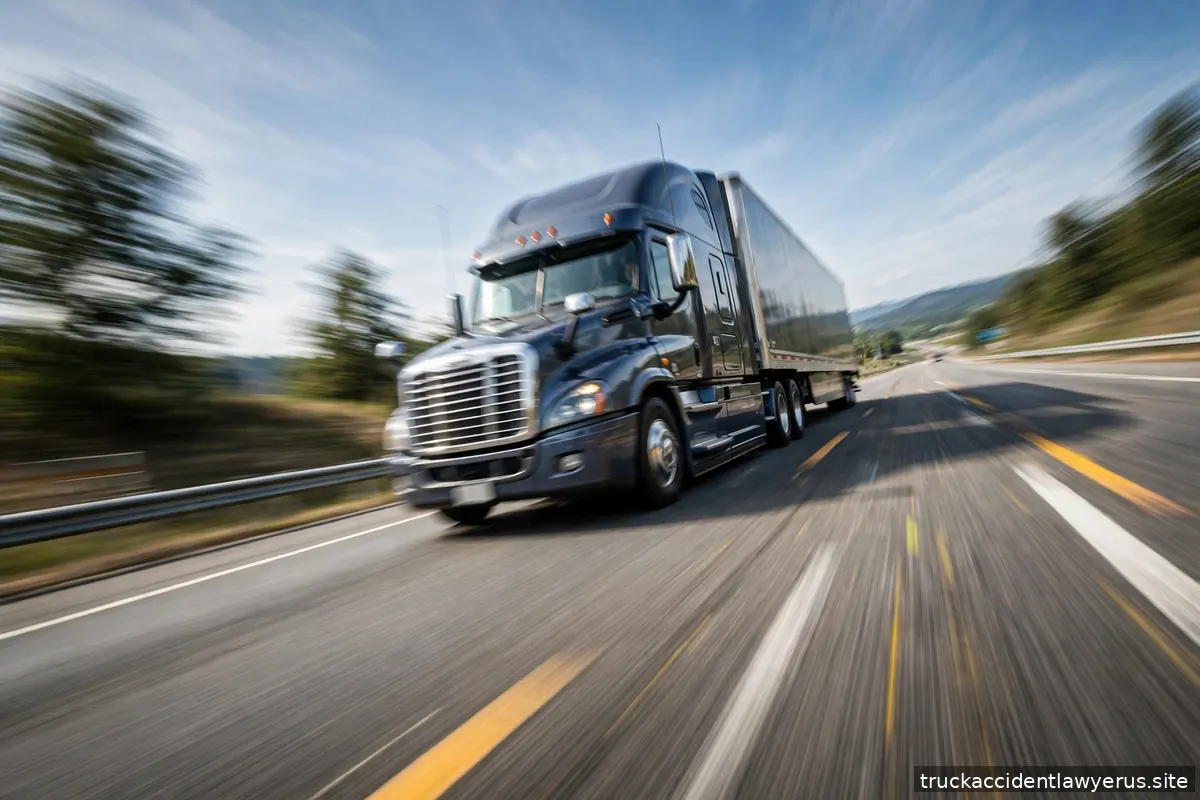 Semi truck speeding on a highway with motion blur