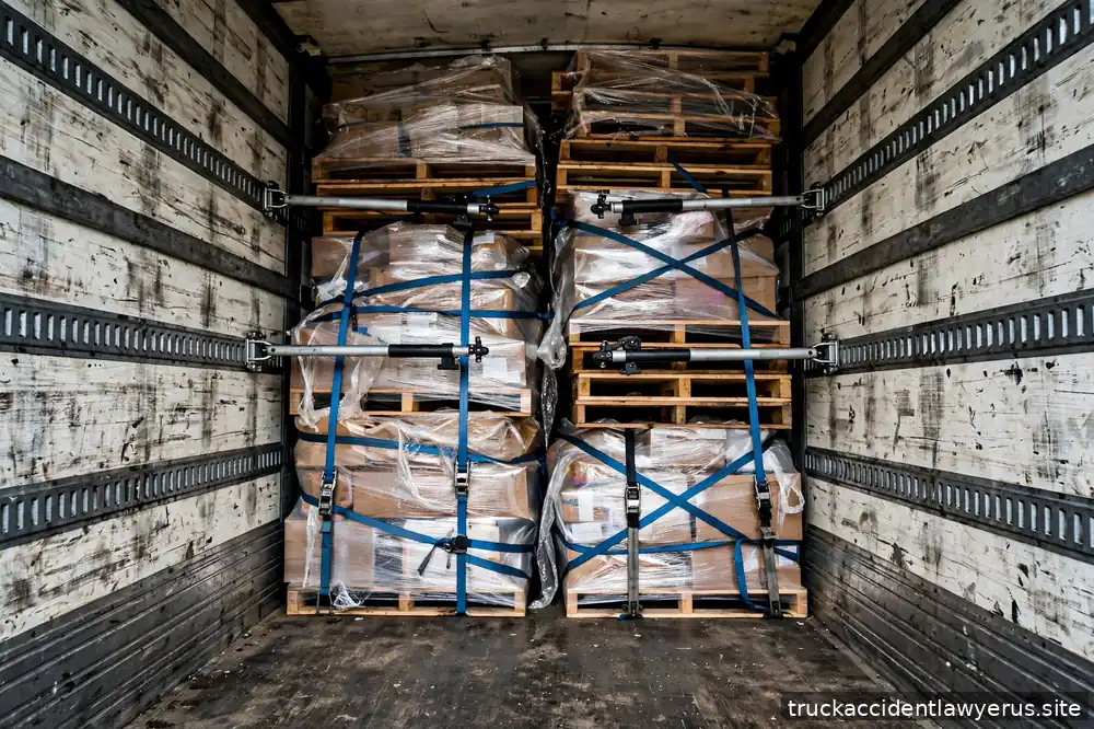 Cargo pallets stacked high inside a truck trailer