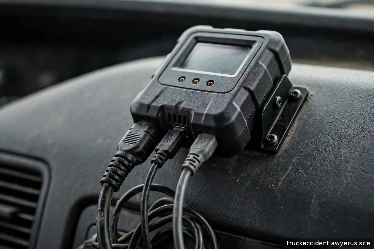Electronic logging device mounted on a truck dashboard