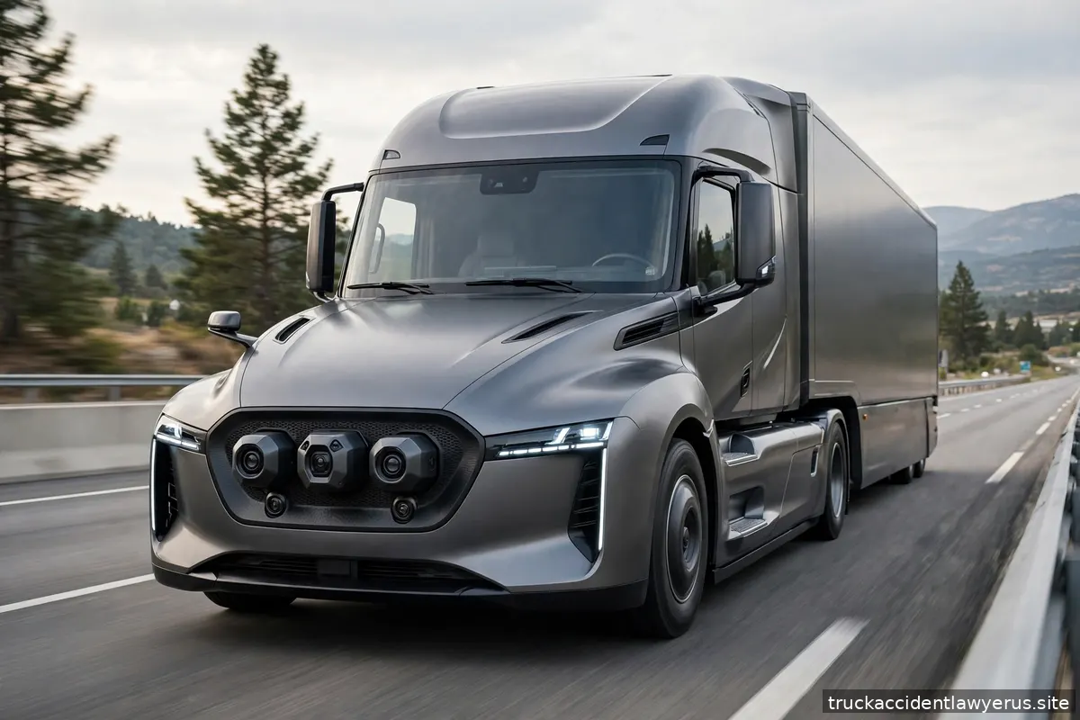 Modern semi truck with radar sensors on the grille