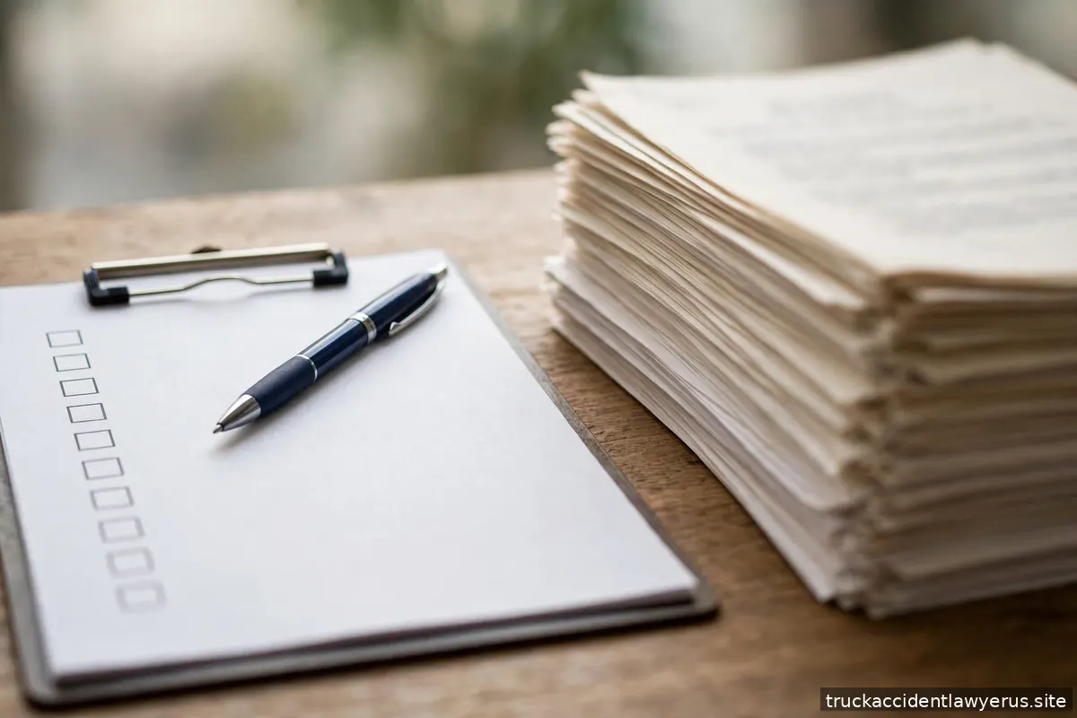 Clipboard with a checklist beside legal documents