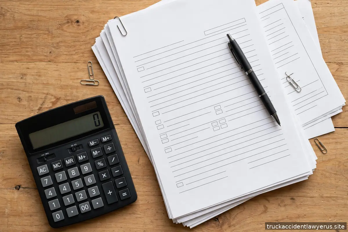Calculator and legal documents on a desk