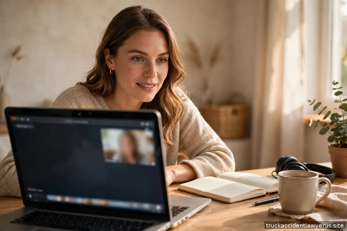 Woman on a video call at a home desk