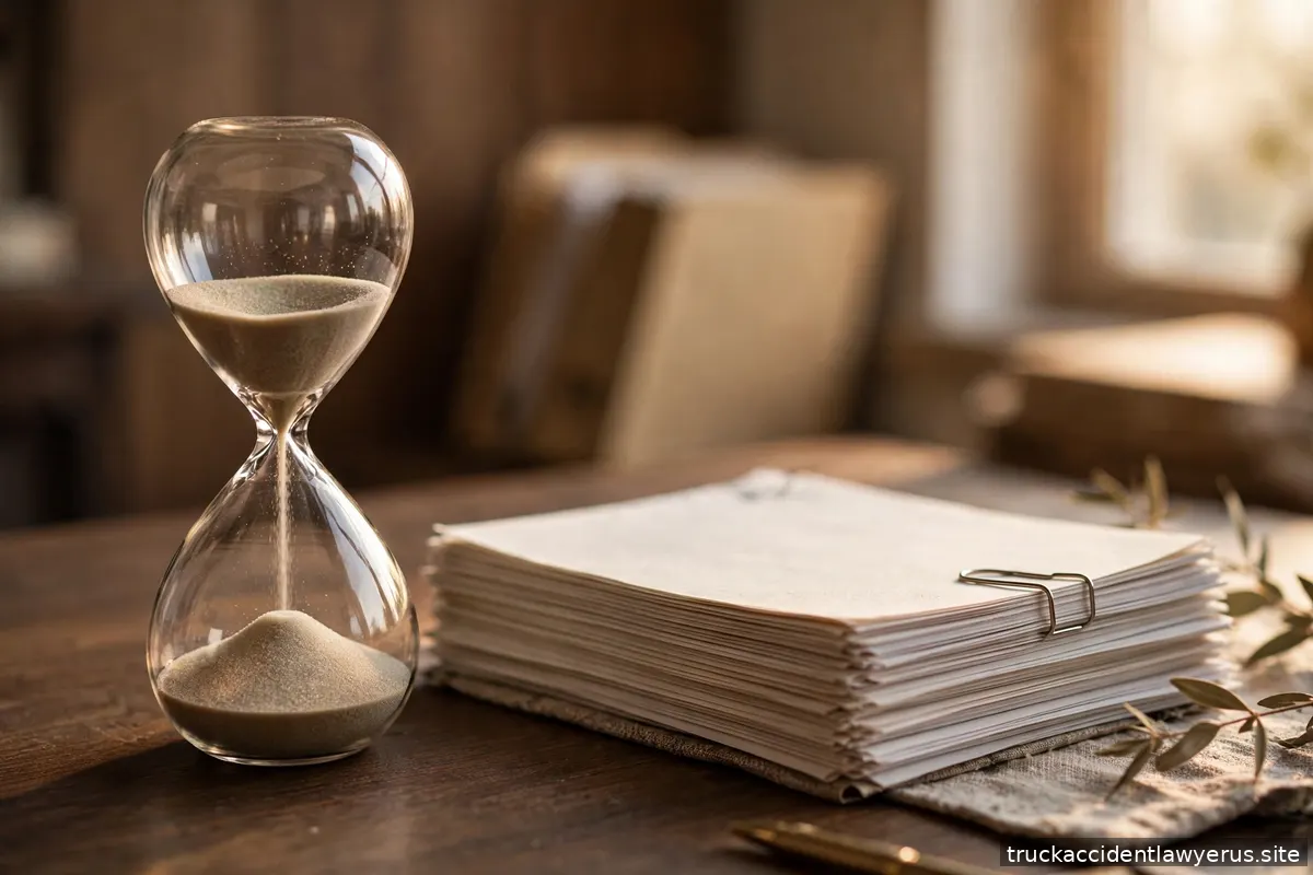 Hourglass beside legal documents