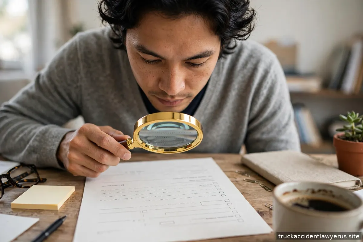 Person reviewing a document with a magnifying glass